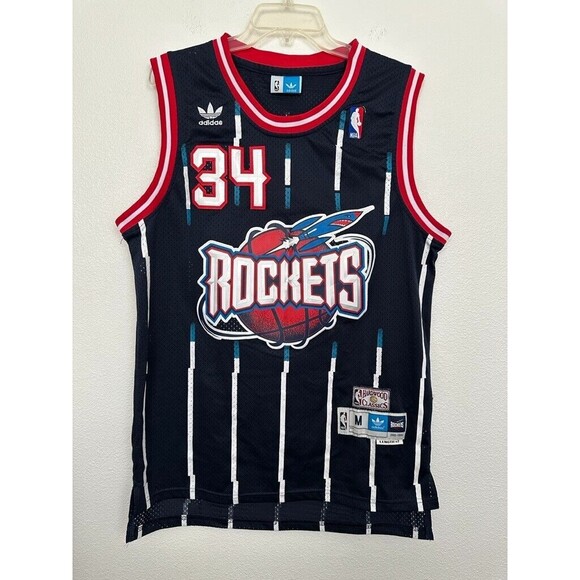 NBA Houston Rockets Olajuwon 34 Jersey Navy Hardwood Classics Adidas M +2 Stitch